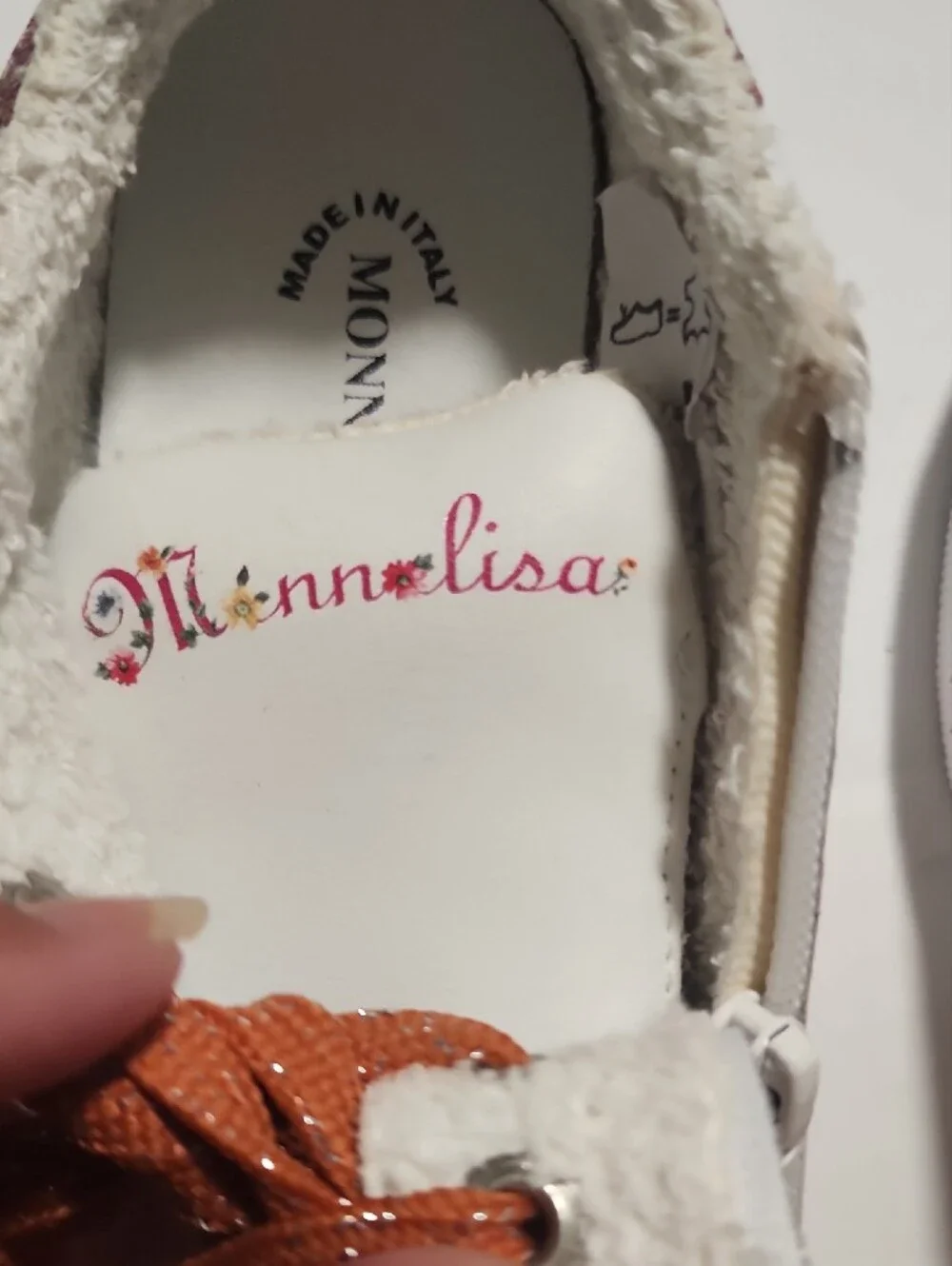 MONNALISA Genuine Leather Floral Sneakers Made in Italy, Size 10